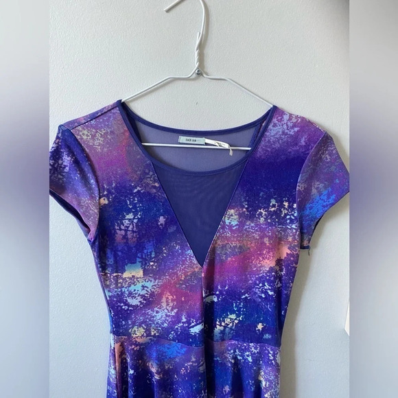 Kimchi Blue Soft Purple A-line Deep V Mesh Crewneck Mini Dress Size S - Picture 4 of 6